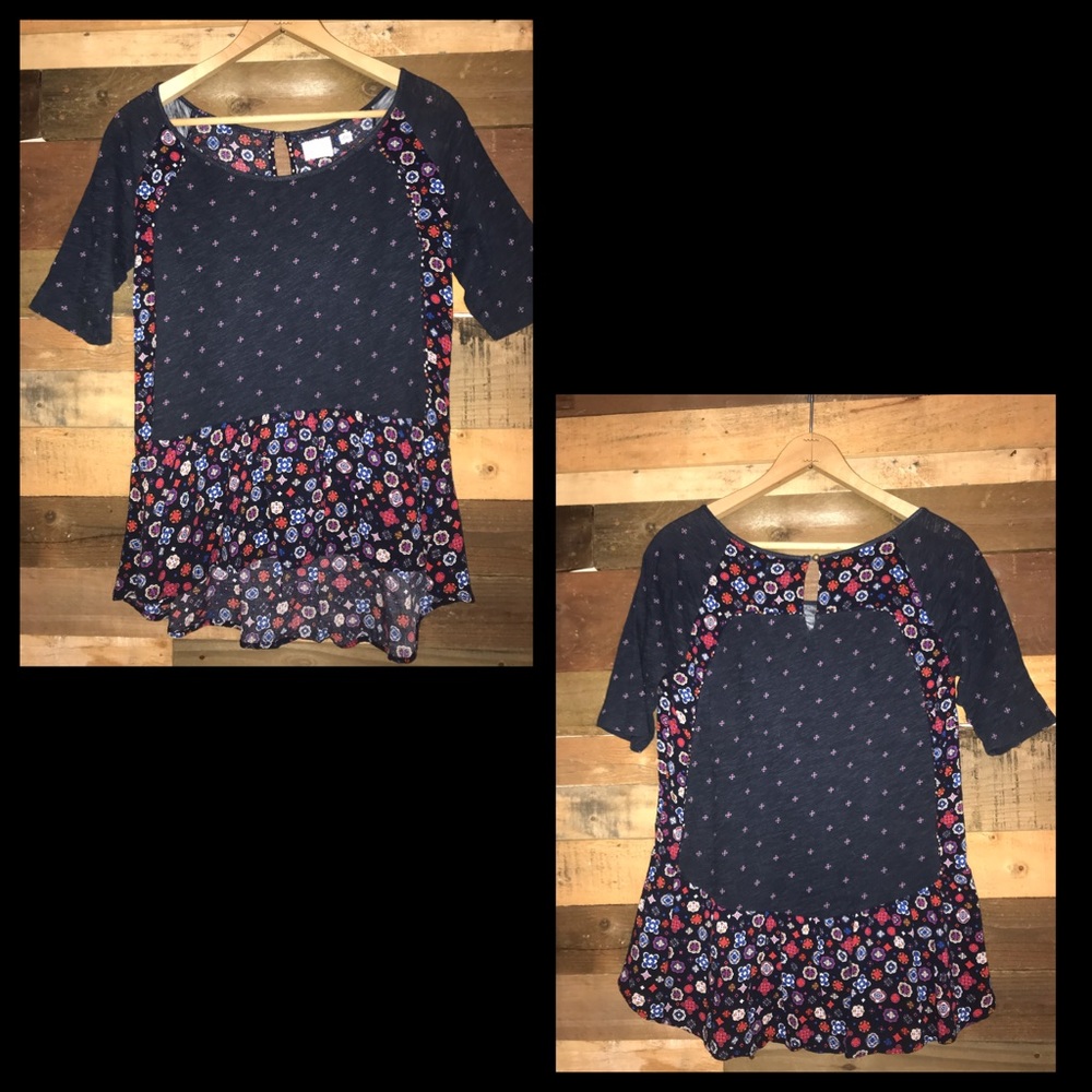 Anthro Postmark Floral Ruffle Peplum Shirt Blouse - Picture 2 of 10